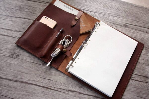 Handcrafted Engraved Saddle Leather Binder Folder for Men - Image 3