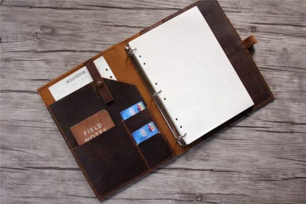 Brown Leather Personalized Binder Folder for Men and Womens