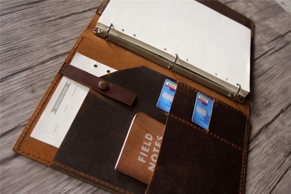 Brown Leather Personalized Binder Folder for Men and Womens - Image 2