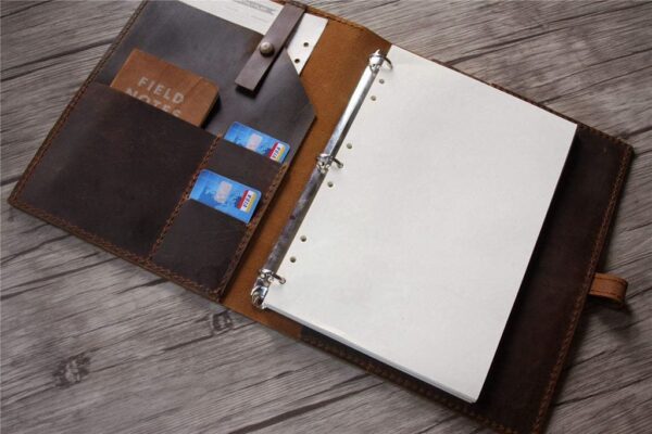 Brown Leather Personalized Binder Folder for Men and Womens - Image 3