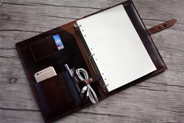 Personalized Coffee Leather Organizer Portfolio for Men