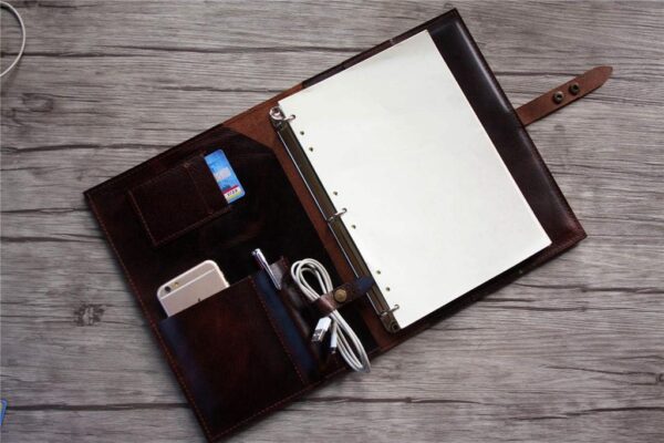 Personalized Coffee Leather Organizer Portfolio for Men - Image 4