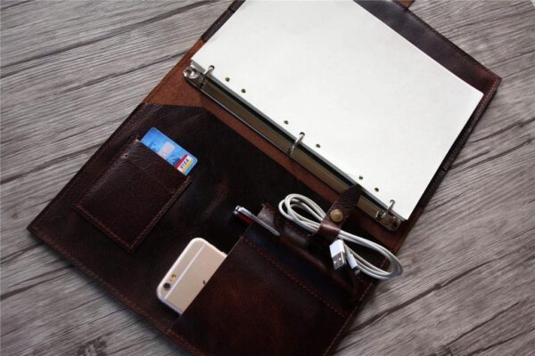 Personalized Coffee Leather Organizer Portfolio for Men - Image 2