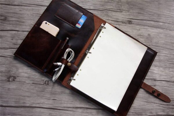 Personalized Coffee Leather Organizer Portfolio for Men - Image 5