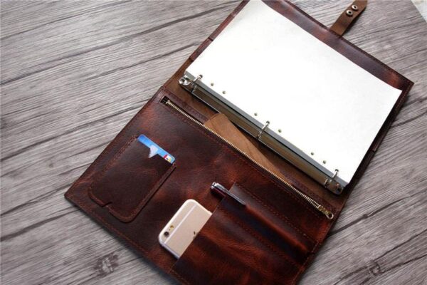 Engraved Luxury Coffee Leather Binders with Zipper Folder - Image 3