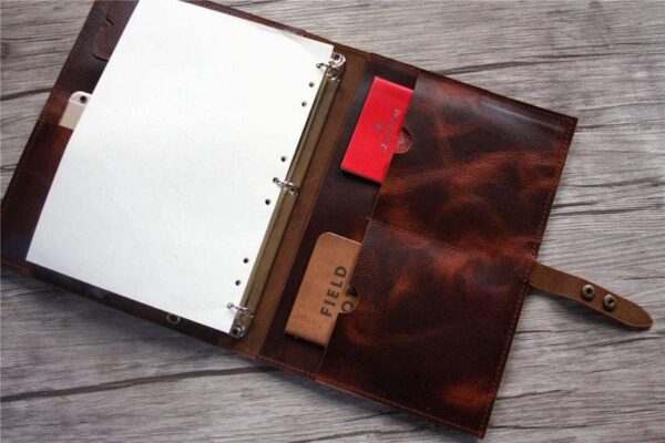 Engraved Luxury Coffee Leather Binders with Zipper Folder - Image 4