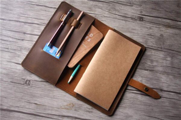 Yellowish Brown Distressed Leather Travelers Notebook - Image 6