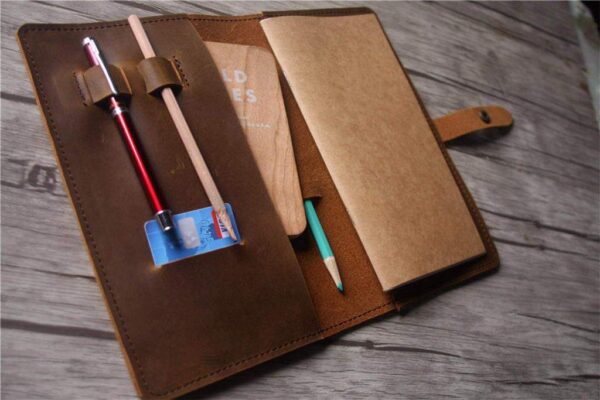 Yellowish Brown Distressed Leather Travelers Notebook - Image 2