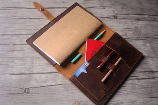 Customized Brown Leather Travelers Notebook Journal With Pen Holder - Image 5