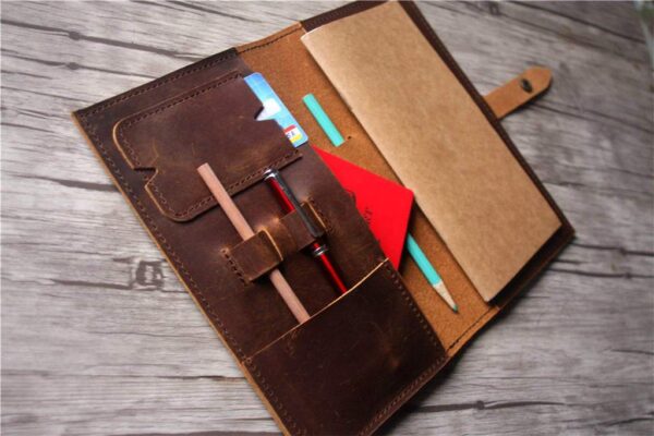 Customized Brown Leather Travelers Notebook Journal With Pen Holder - Image 2