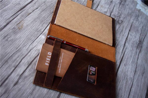 Custom Brown Leather Journal Cover Notebook Holder - Image 2