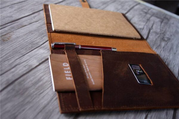 Custom Brown Leather Journal Cover Notebook Holder - Image 4