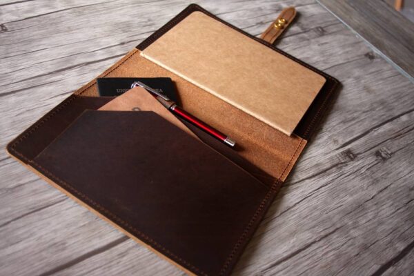 Rustic Dark Brown Leather A5 Leather Notebook Cover Refillable - Image 4
