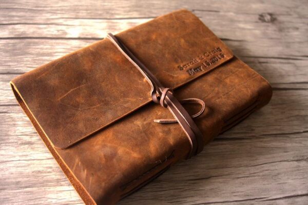 Vintage Personalized Brown Leather Photograph Albums