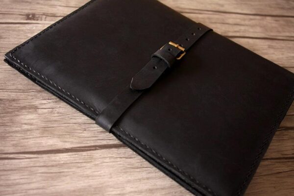 Personalized Black Leather Designer iPad Case Portfolio - Image 2