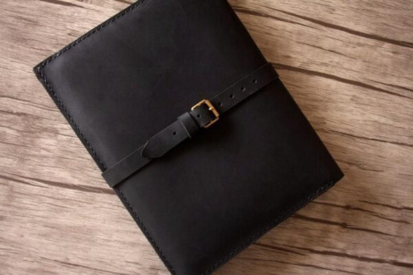 Personalized Black Leather Designer iPad Case Portfolio - Image 6