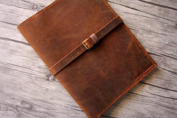 Custom Embossed Brown Leather Portfolio Holder