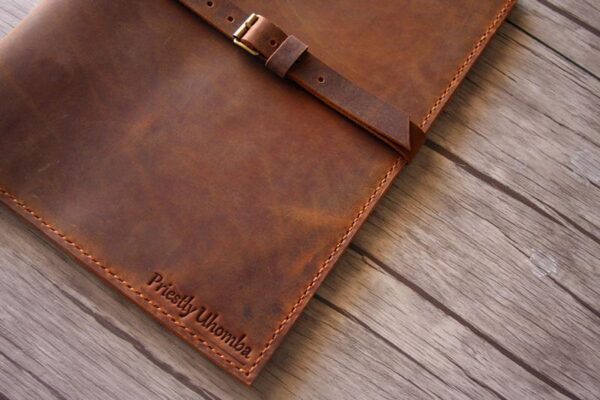 Custom Embossed Brown Leather Portfolio Holder - Image 3