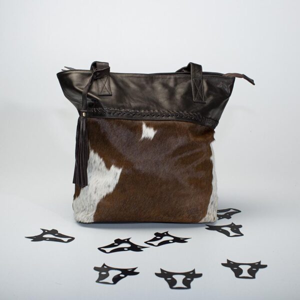 Chocolate Detailed Cowhide Tote Bag