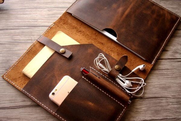 Personalized Distressed Brown Leather iPad Case Sleeve