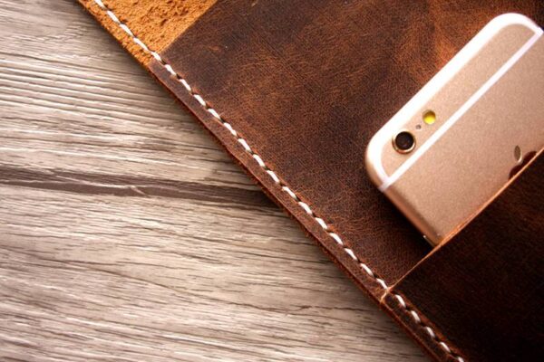 Personalized Distressed Brown Leather iPad Case Sleeve - Image 4