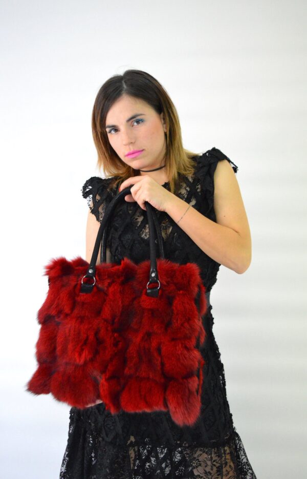 Red fluffy tote bag