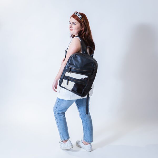 Black Cowhide Leather Backpack