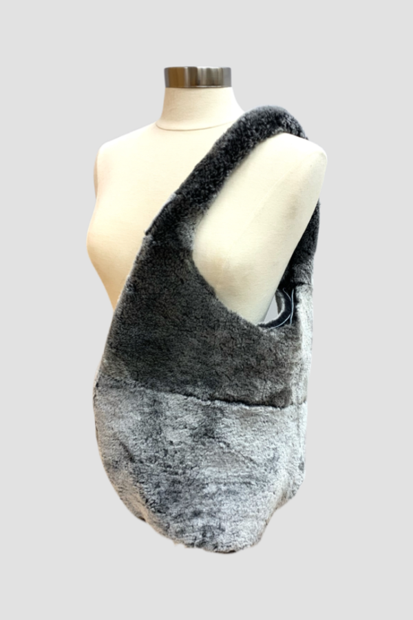 Grey Merino Shearling Fur Hobo Bag