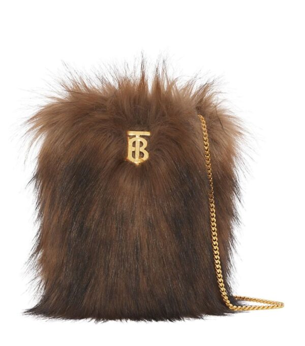 Ladies Lola Faux Fur Bucket Bag In Dark Brown