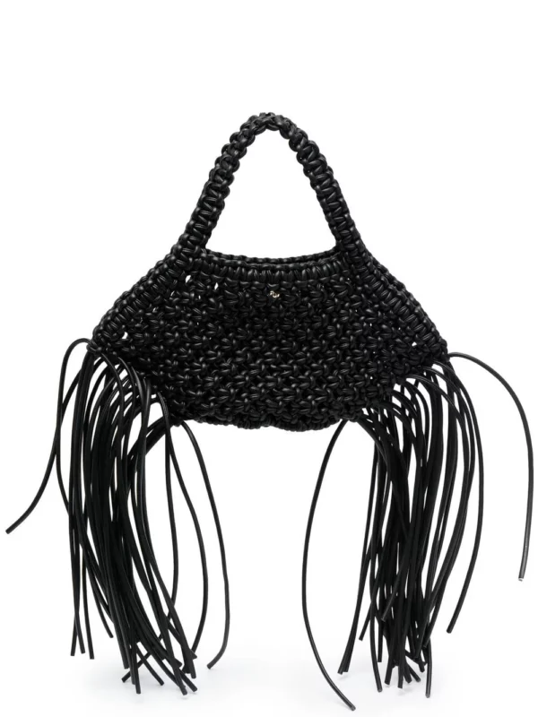 Tassel-detail Woven Tote Bag In Black