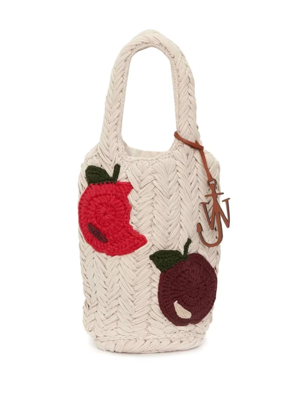 Apple Knitted Shopper Tote Bag In Beige