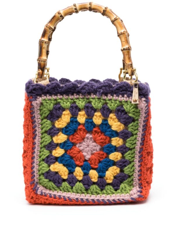 Crochet-knit Wool Tote Bag In Violet